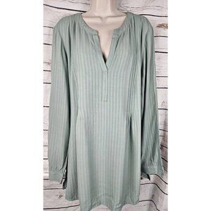 J Jill Seafoam Pintuck Pleats Top M Shadow Striped Viscose Rayon Tunic Long Slv